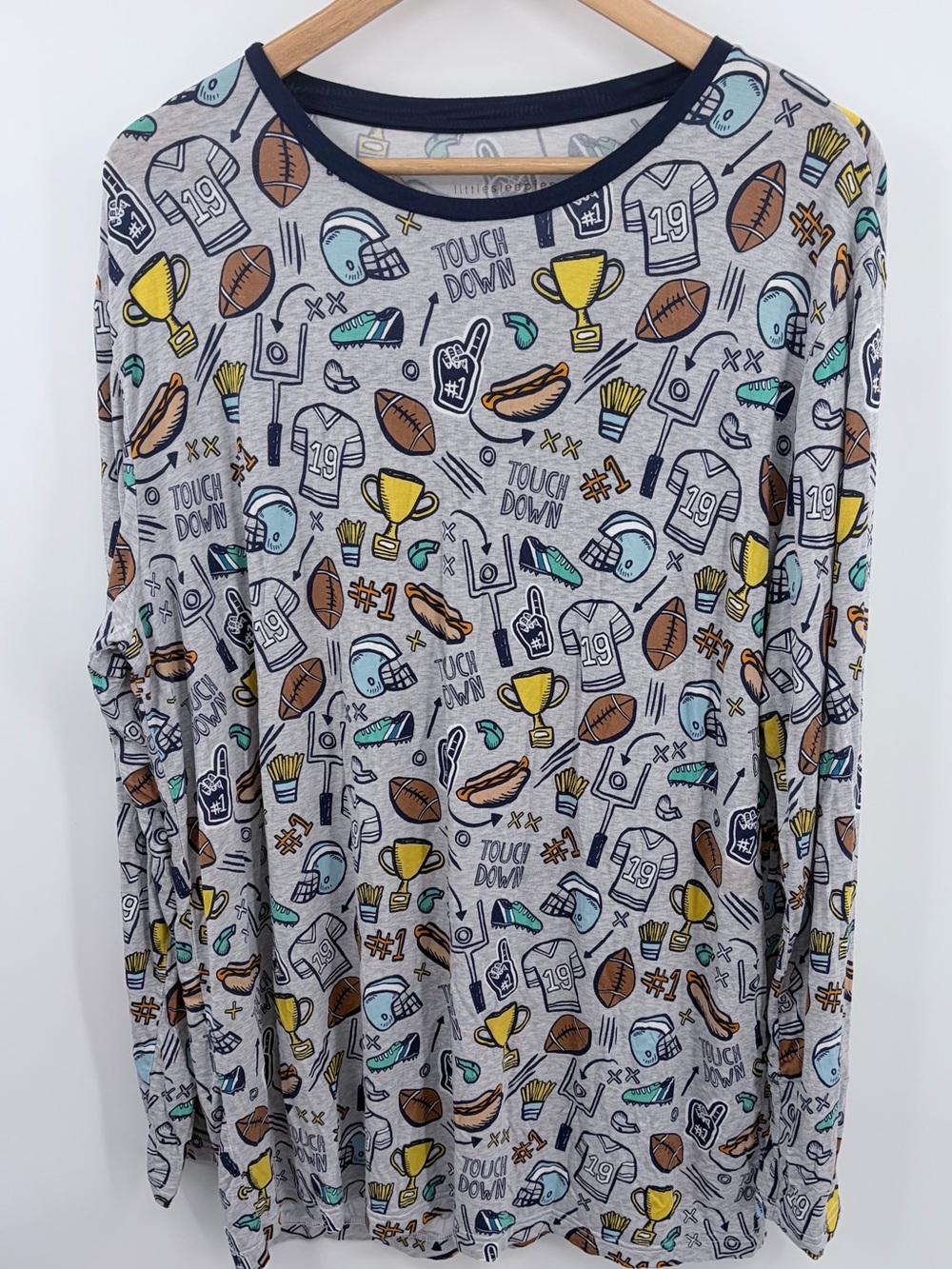 Little Sleepies game day viscose bamboo long sleeve pajama top men’s XL football